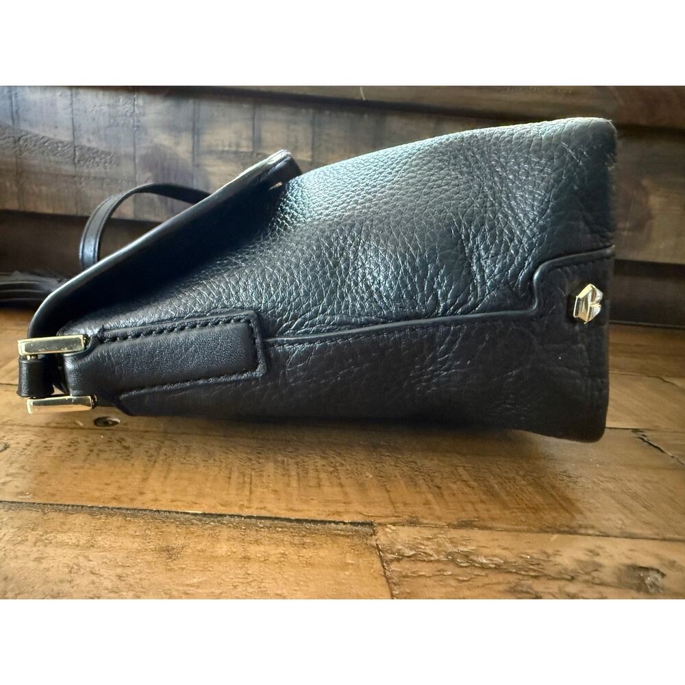 TORY BURCH Crossbody Bag Women's Black Pebbled Leather Tassel Logo Shoulder - Picture 6 of 16